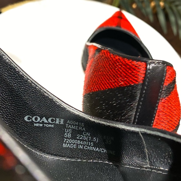 EXCELLENT barely worn Coach Tamara plaid calf hair beaded heels - Picture 5 of 8